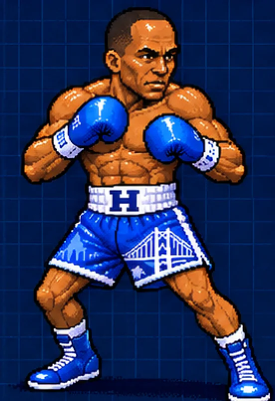 Brooklyn H, Welterweight contender, in his fighting stance.